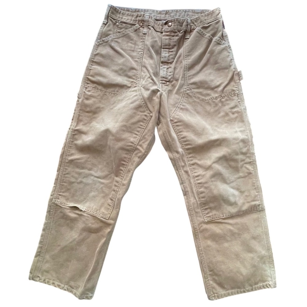 Vintage Carhartt Double Knee Work Pants Tan Duck Canvas Talon 42 Zipper 32x28